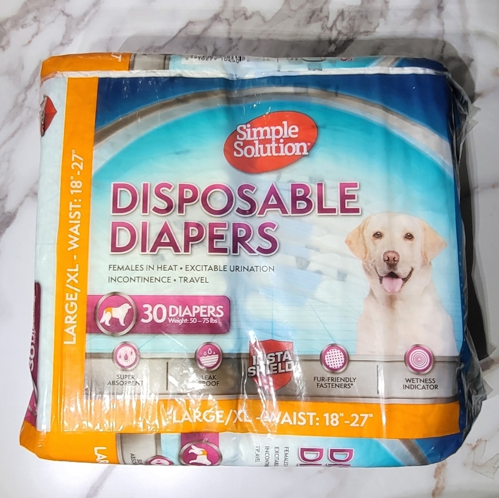 Simple Solution NIP 30 Count Disposable Female Dog Diapers Sz Large/XL (18-27in) - Picture 2 of 8